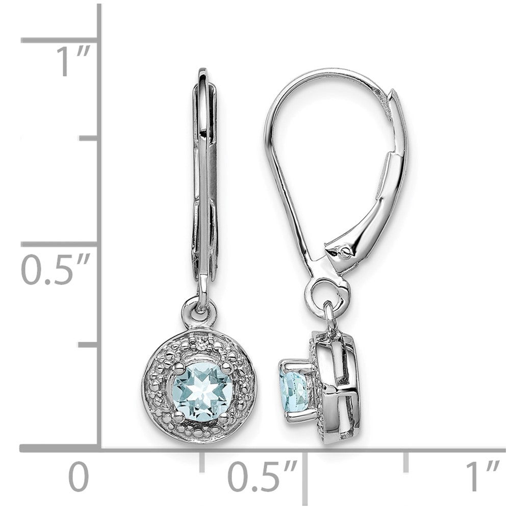 Sterling Silver Rhodium-plated Diam. & Aquamarine Earrings