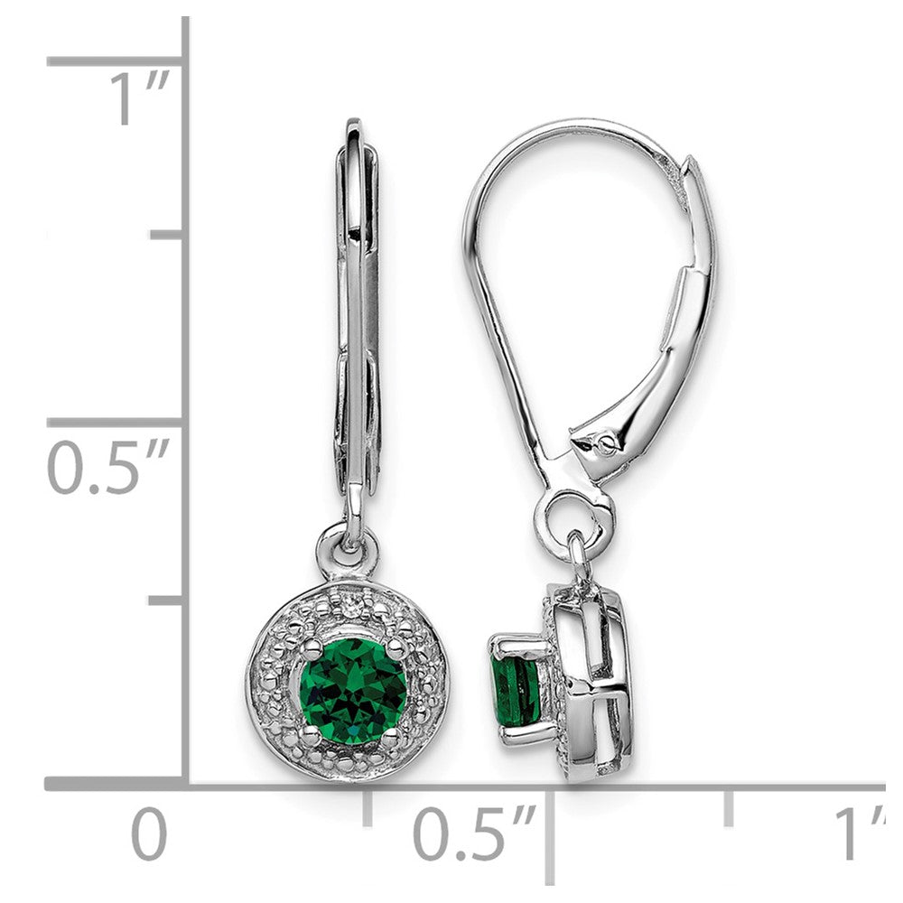 Sterling Silver Rhodium-plated Diam. & Created Emerald Earrings