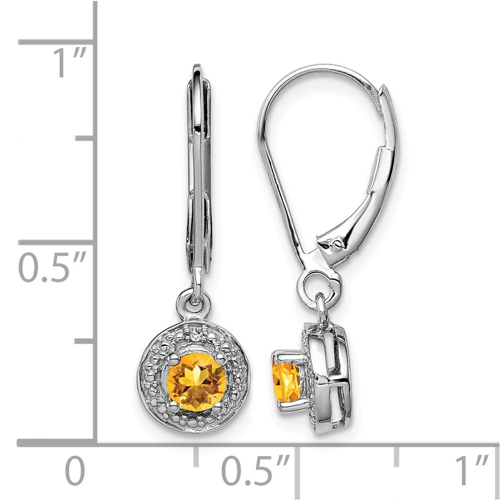 Sterling Silver Rhodium-plated Diam. & Citrine Earrings