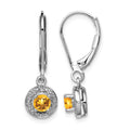 Sterling Silver Rhodium-plated Diam. & Citrine Earrings