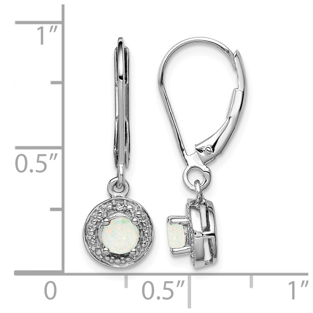 Sterling Silver Rhodium-plated Diam. & Created Opal Earrings