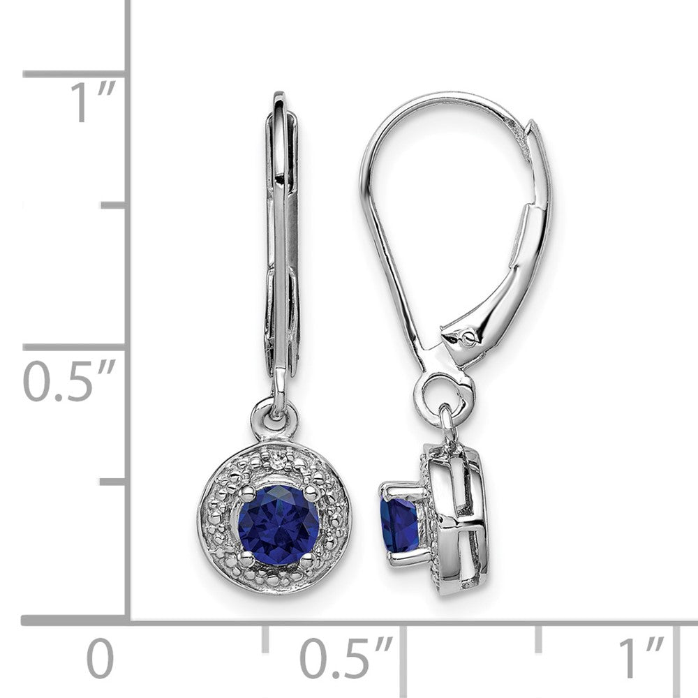 Sterling Silver Rhodium-plated Diam. & Created Sapphire Earrings