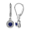 Sterling Silver Rhodium-plated Diam. & Created Sapphire Earrings