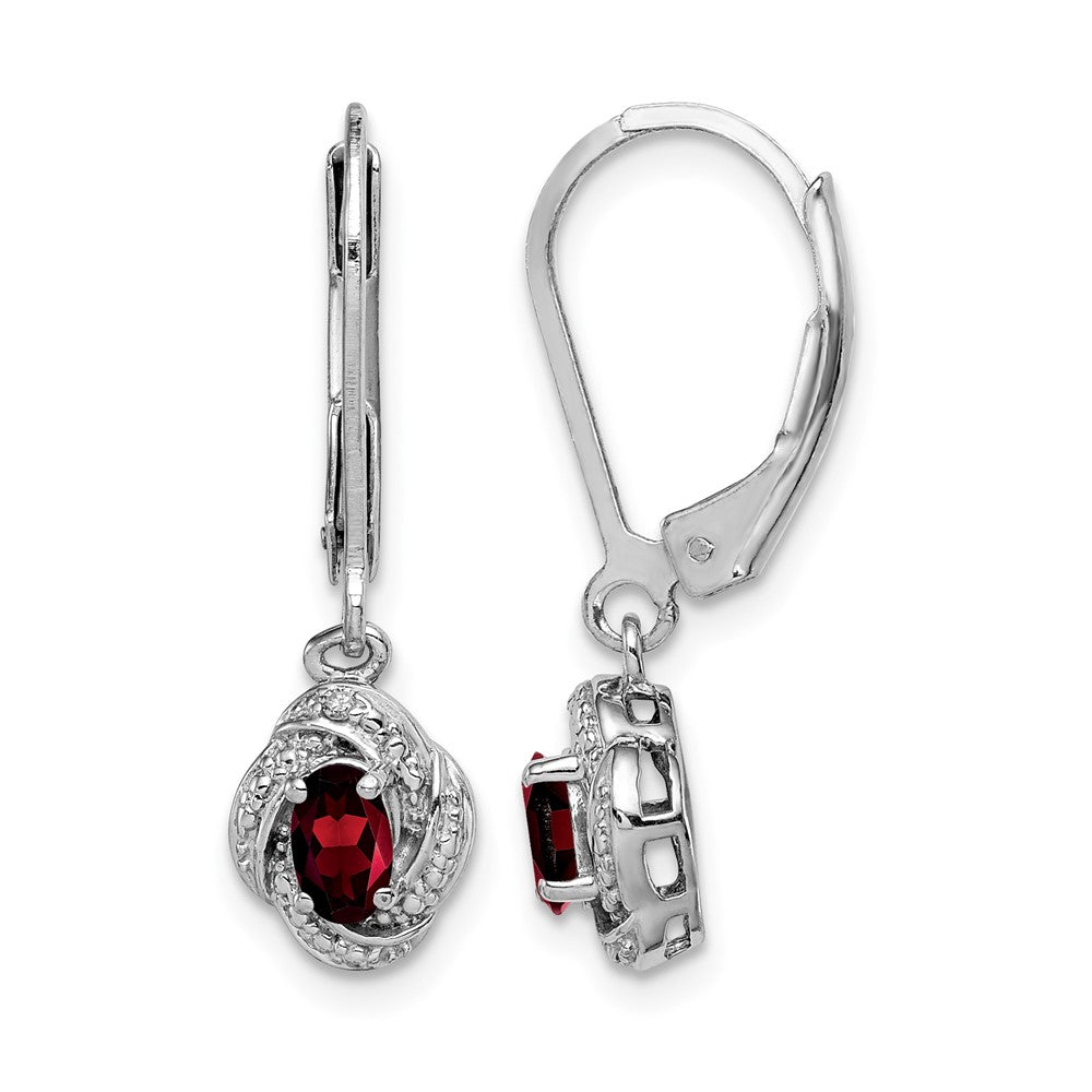 Sterling Silver Rhodium-plated Diam. & Garnet Earrings