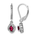 Sterling Silver Rhodium-plated Diam. & Created Ruby Earrings