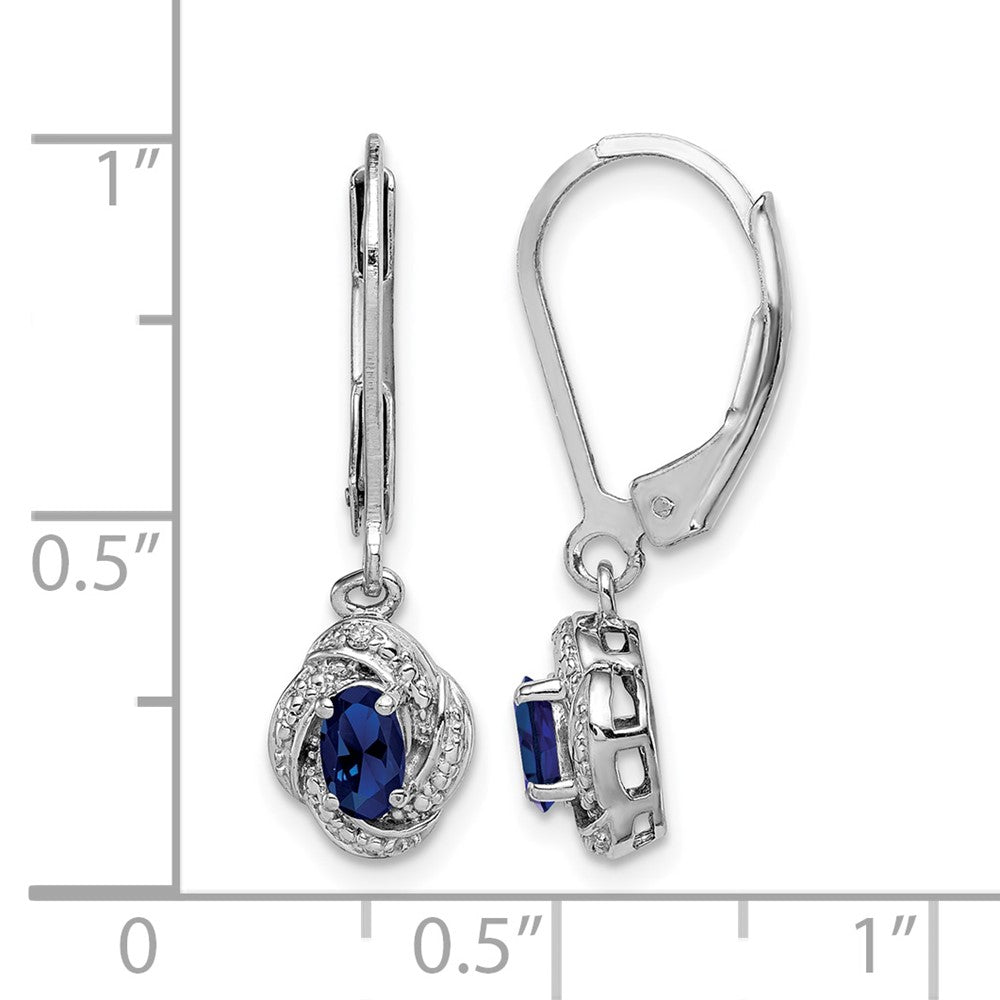 Sterling Silver Rhodium-plated Diam. & Created Sapphire Earrings