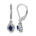 Sterling Silver Rhodium-plated Diam. & Created Sapphire Earrings