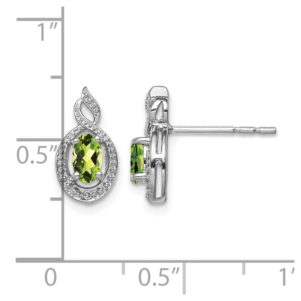 Sterling Silver Rhodium-plated Peridot & Diam. Earrings