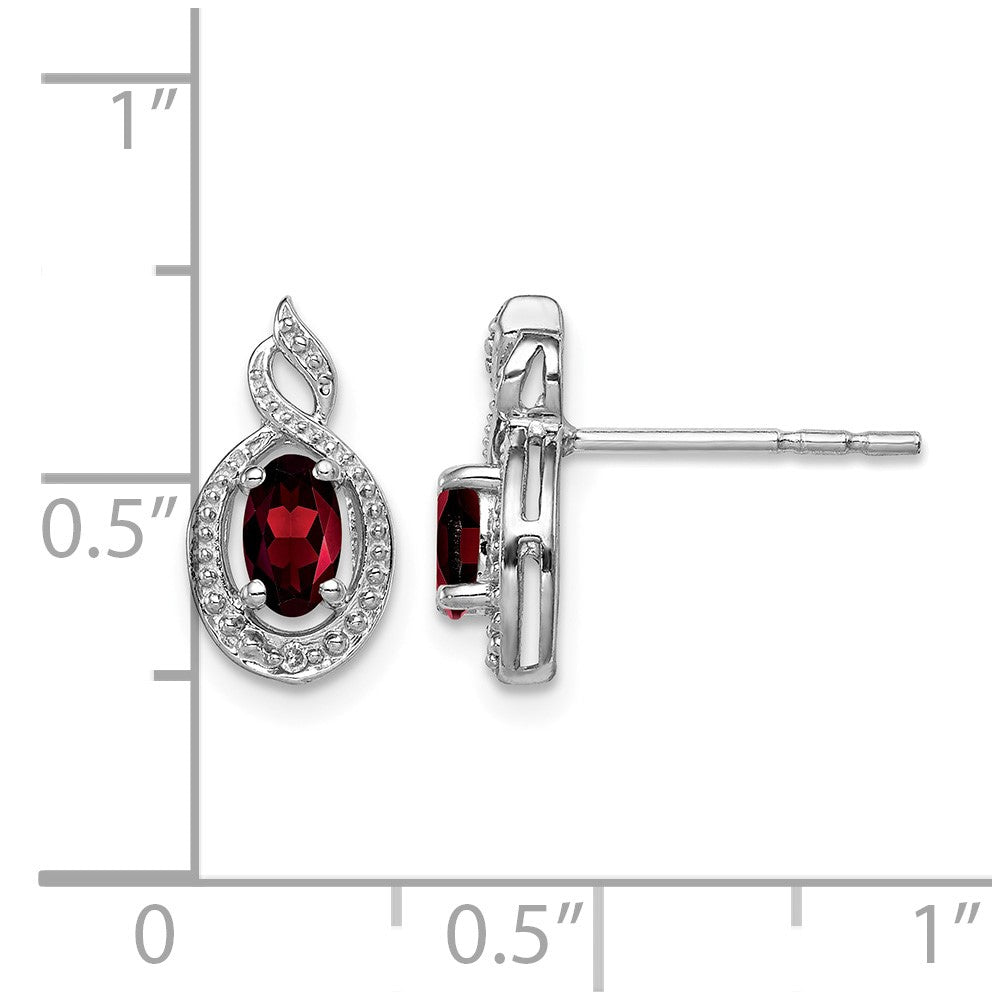 Sterling Silver Rhodium-plated Garnet & Diam. Earrings