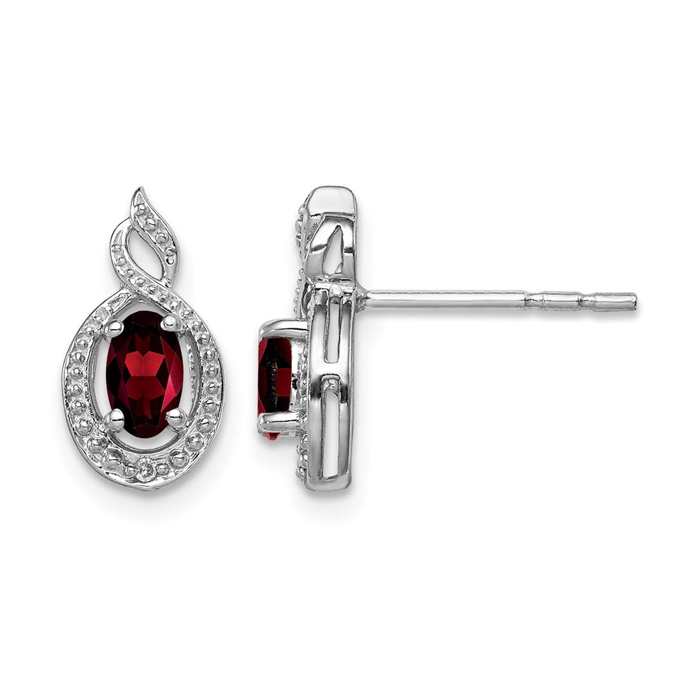 Sterling Silver Rhodium-plated Garnet & Diam. Earrings