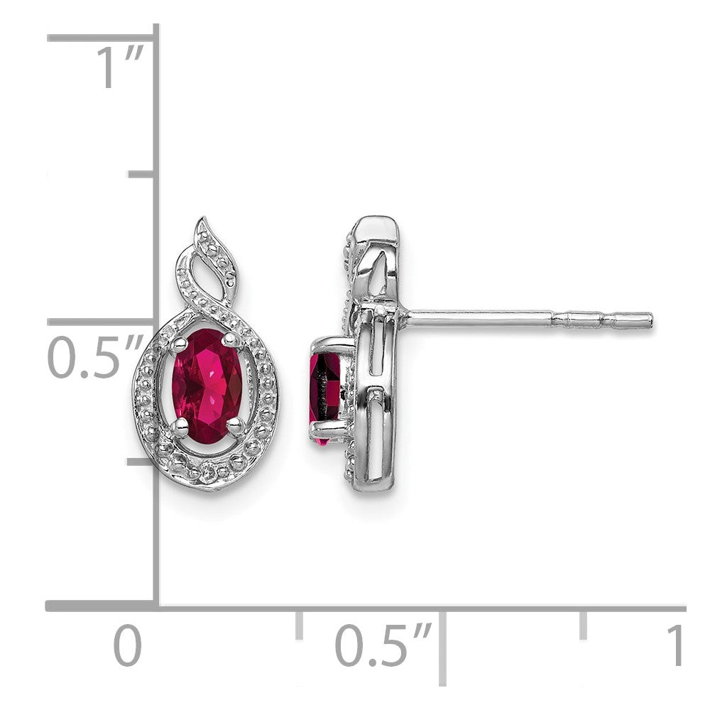 Sterling Silver Rhodium-plated Created Ruby & Diam. Earrings