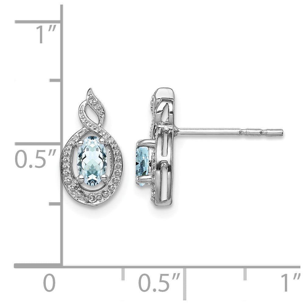 Sterling Silver Rhodium-plated Aquamarine & Diam. Earrings