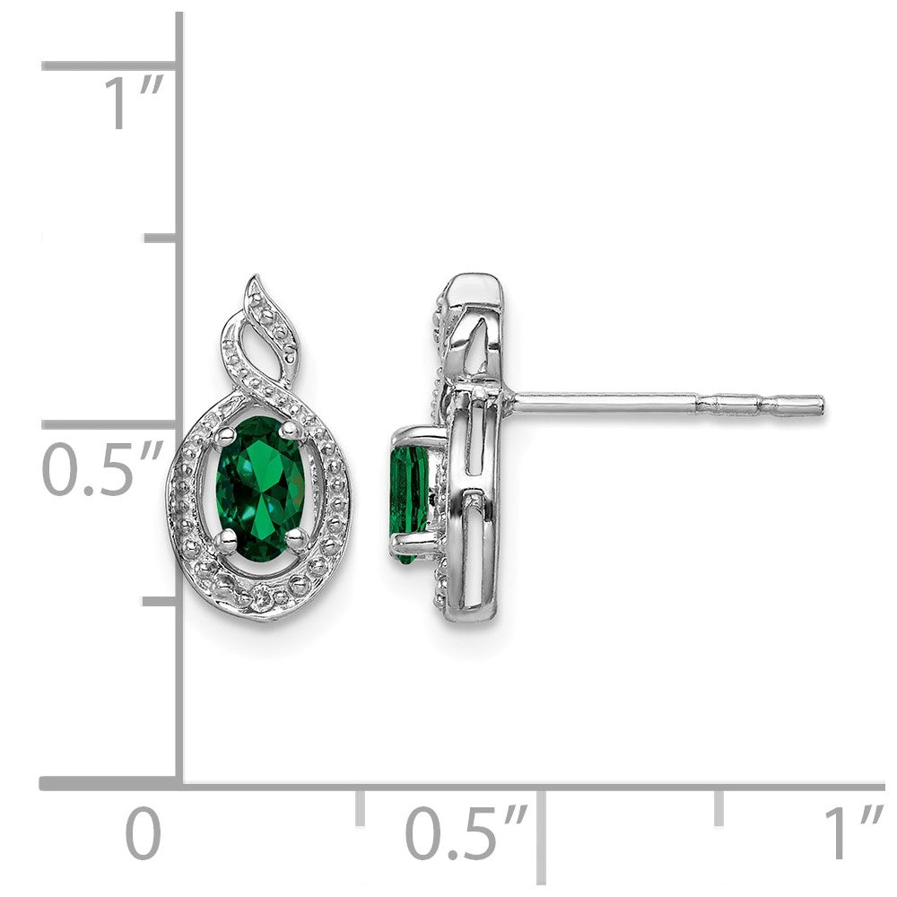 Sterling Silver Rhodium-plated Created Emerald & Diam. Earrings