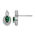 Sterling Silver Rhodium-plated Created Emerald & Diam. Earrings