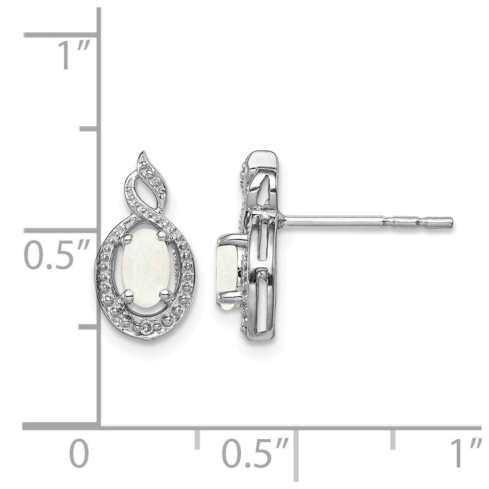 Sterling Silver Rhodium-plated Created Opal & Diam. Earrings