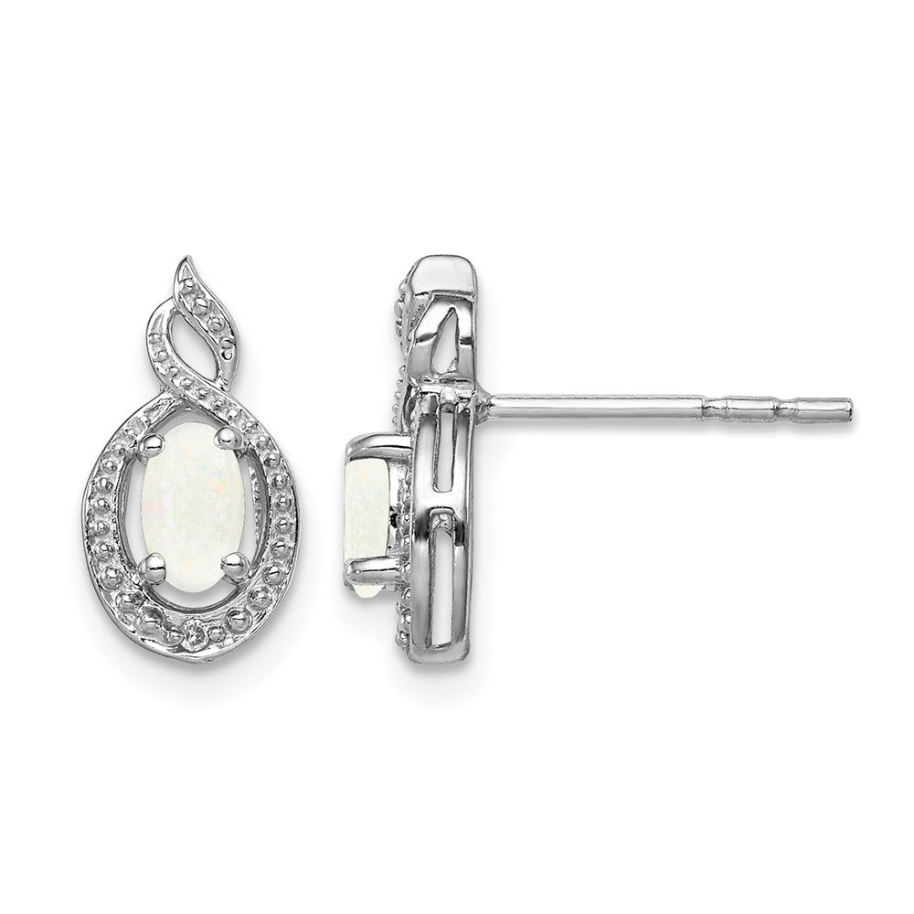 Sterling Silver Rhodium-plated Created Opal & Diam. Earrings