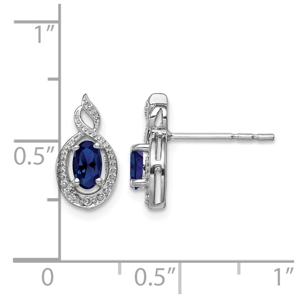 Sterling Silver Rhodium-plated Created Sapphire & Diam. Earrings