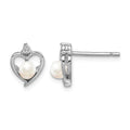 Sterling Silver Rhodium-plated FW Cultured Pearl & Diam. Earrings