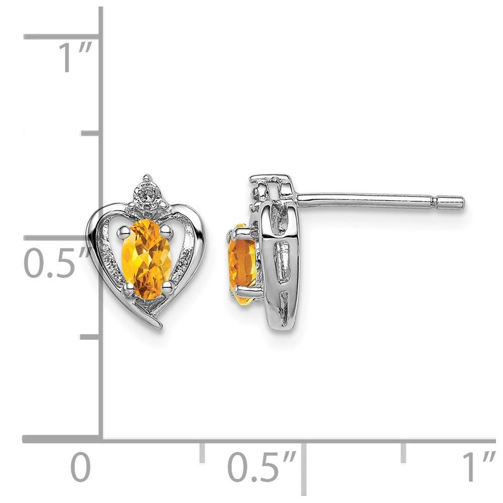 Sterling Silver Rhodium-plated Citrine & Diam. Earrings