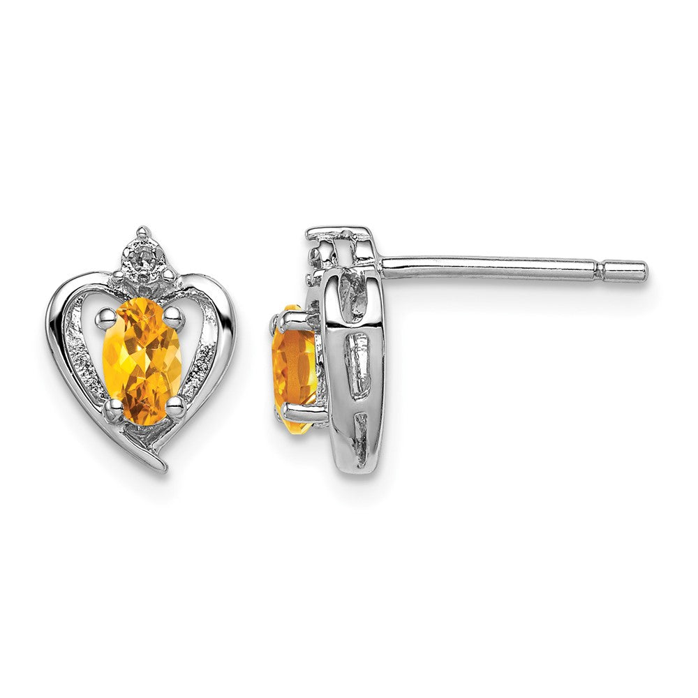 Sterling Silver Rhodium-plated Citrine & Diam. Earrings
