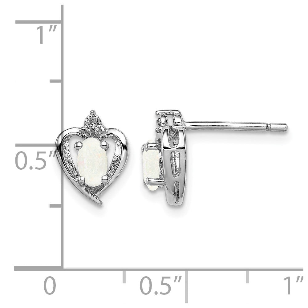 Sterling Silver Rhodium-plated Created Opal & Diam. Earrings