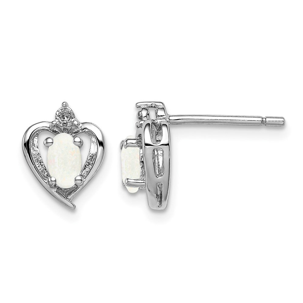 Sterling Silver Rhodium-plated Created Opal & Diam. Earrings