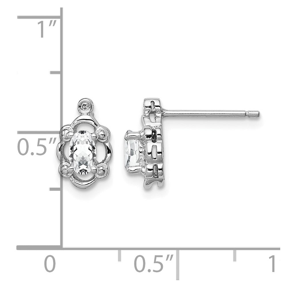 Sterling Silver Rhodium-plated White Topaz & Diam. Earrings