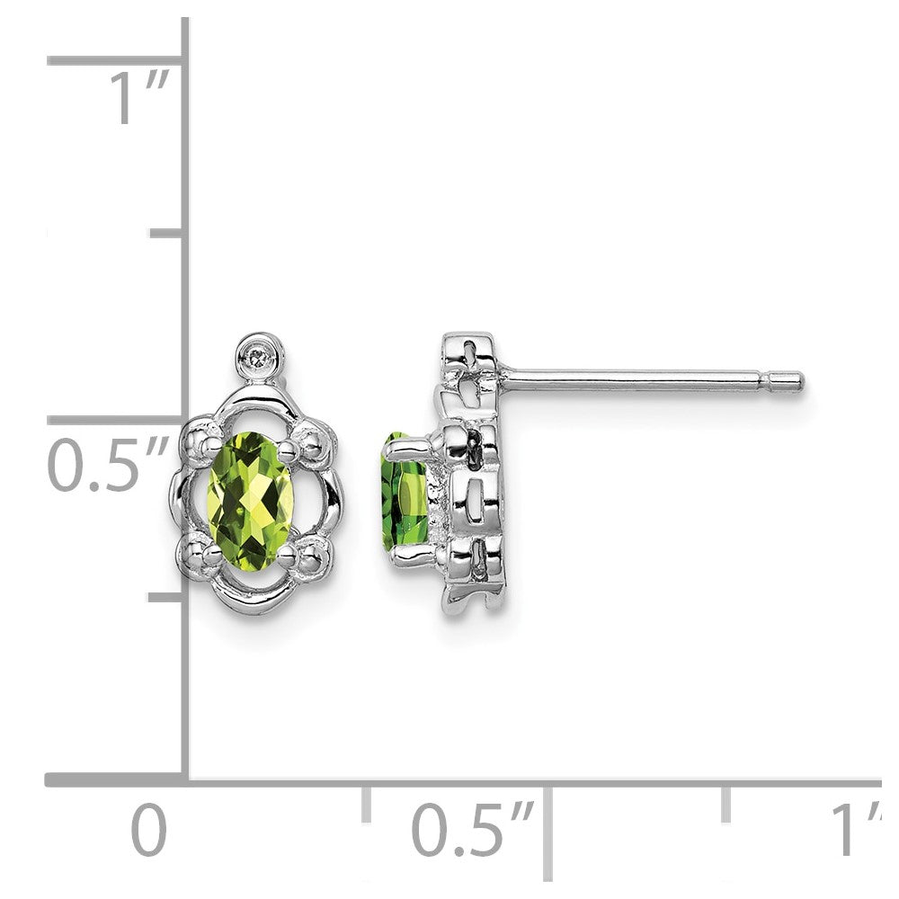 Sterling Silver Rhodium-plated Peridot & Diam. Earrings