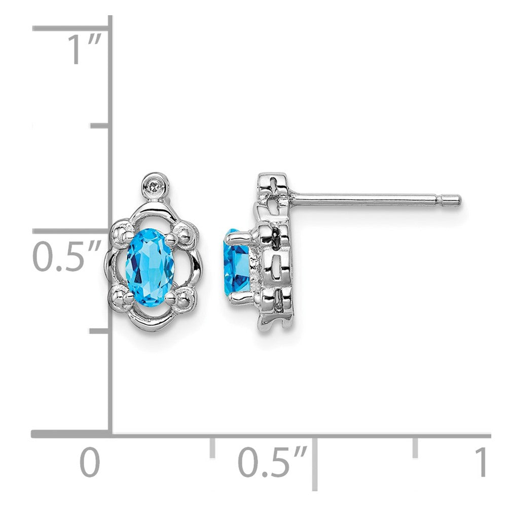 Sterling Silver Rhodium-plated Light Swiss Blue Topaz & Diam. Earrings