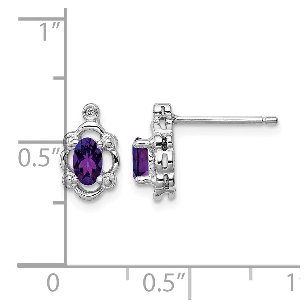 Sterling Silver Rhodium-plated Amethyst & Diam. Earrings