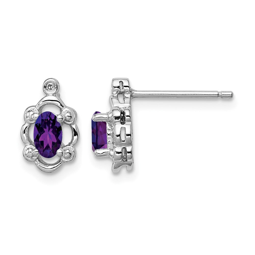 Sterling Silver Rhodium-plated Amethyst & Diam. Earrings