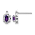 Sterling Silver Rhodium-plated Amethyst & Diam. Earrings