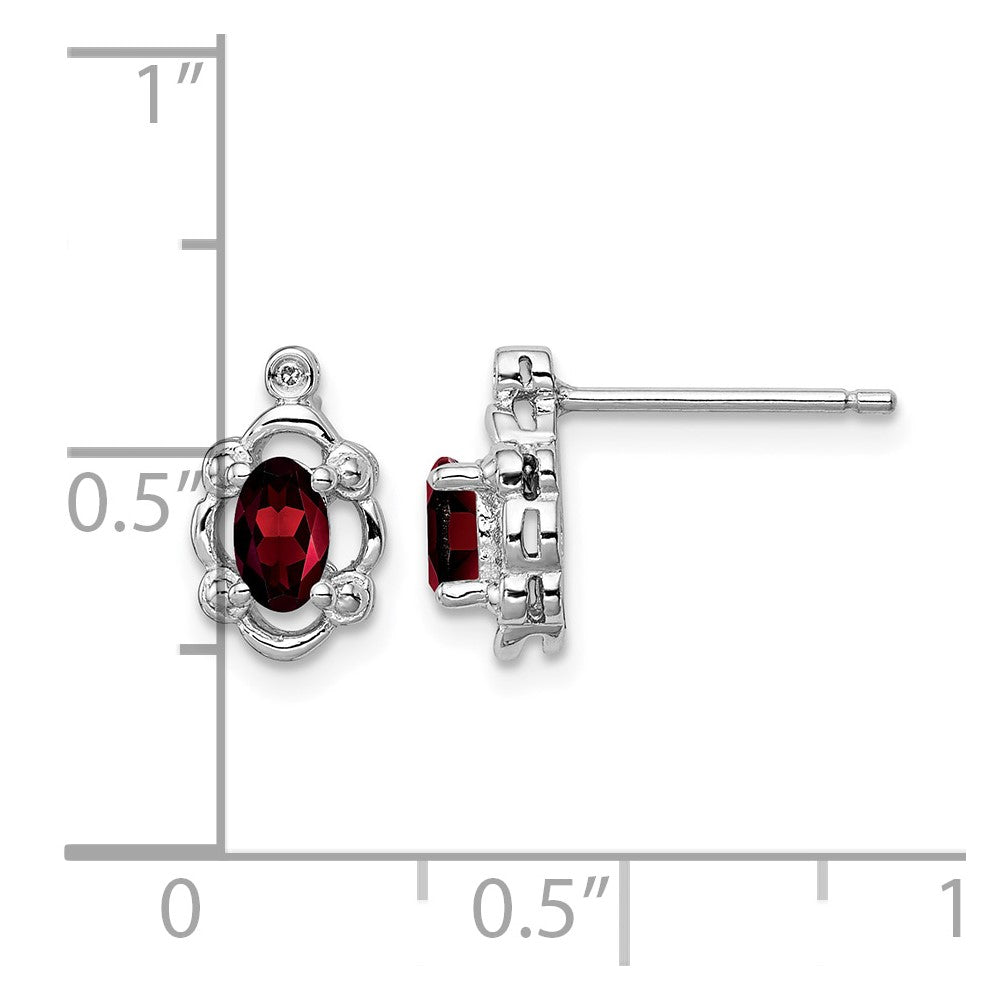 Sterling Silver Rhodium-plated Garnet & Diam. Earrings