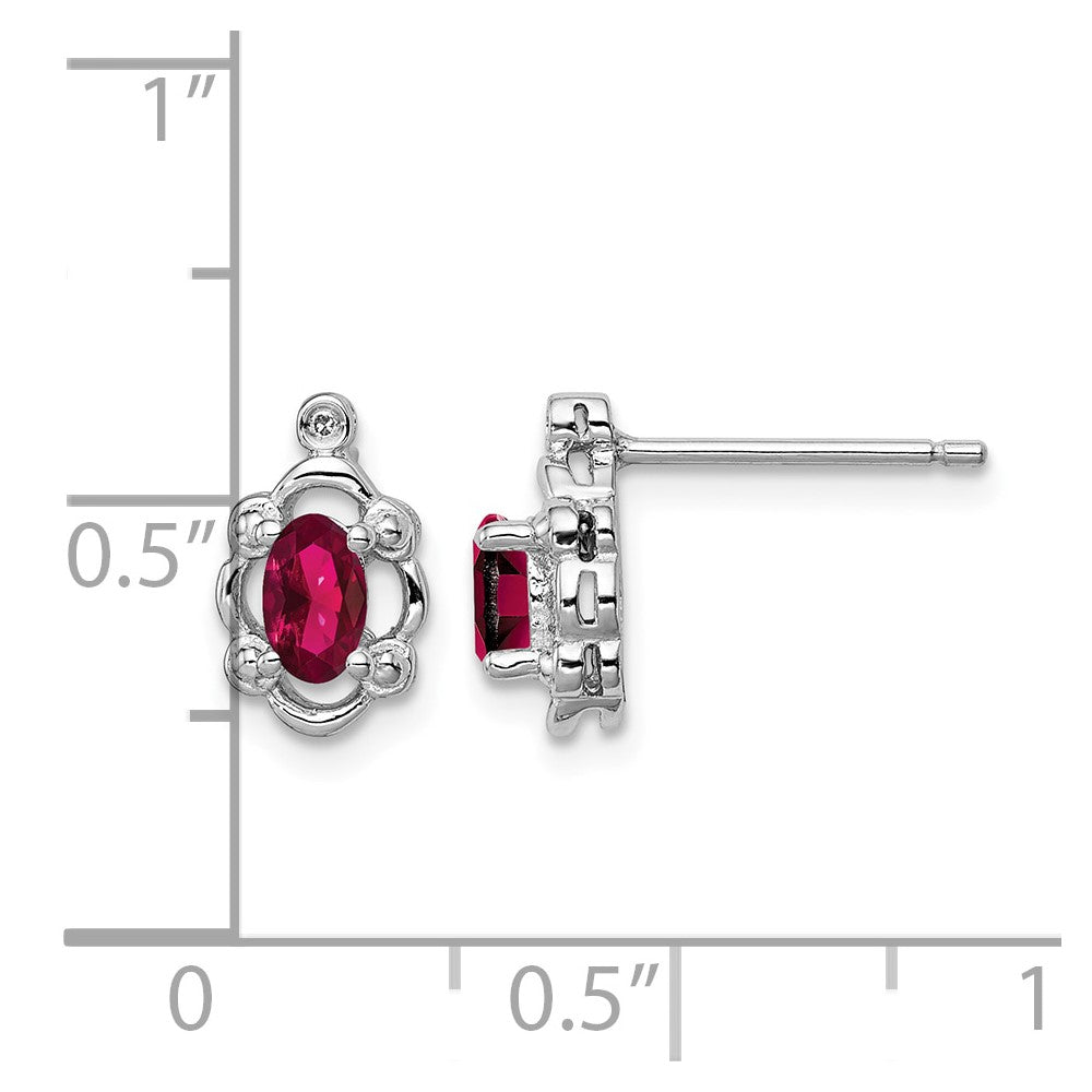 Sterling Silver Rhodium-plated Created Ruby & Diam. Earrings