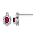 Sterling Silver Rhodium-plated Created Ruby & Diam. Earrings
