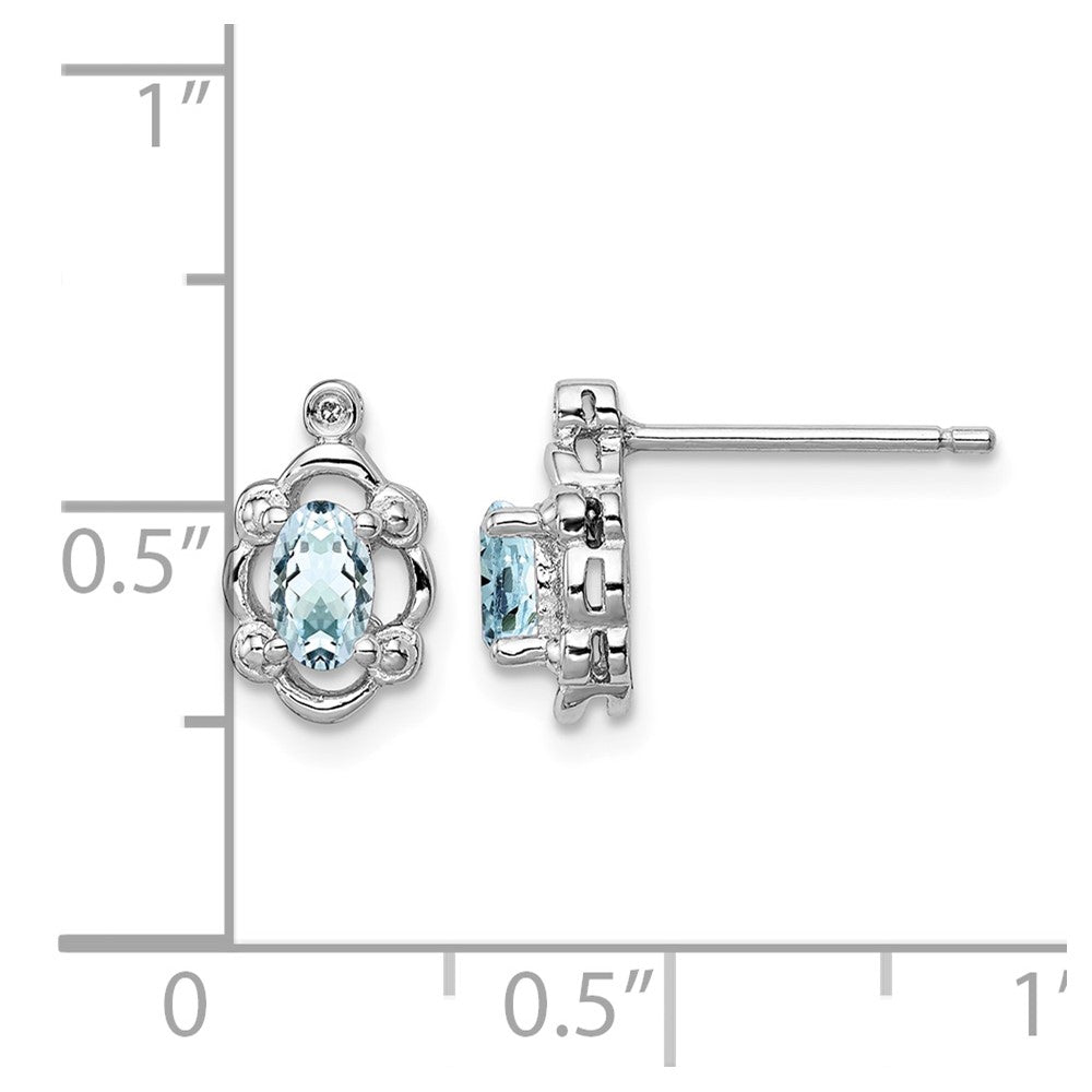 Sterling Silver Rhodium-plated Aquamarine & Diam. Earrings
