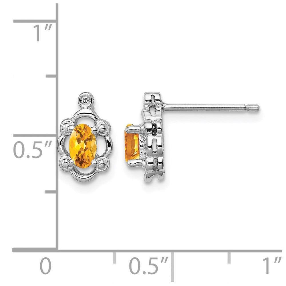 Sterling Silver Rhodium-plated Citrine & Diam. Earrings