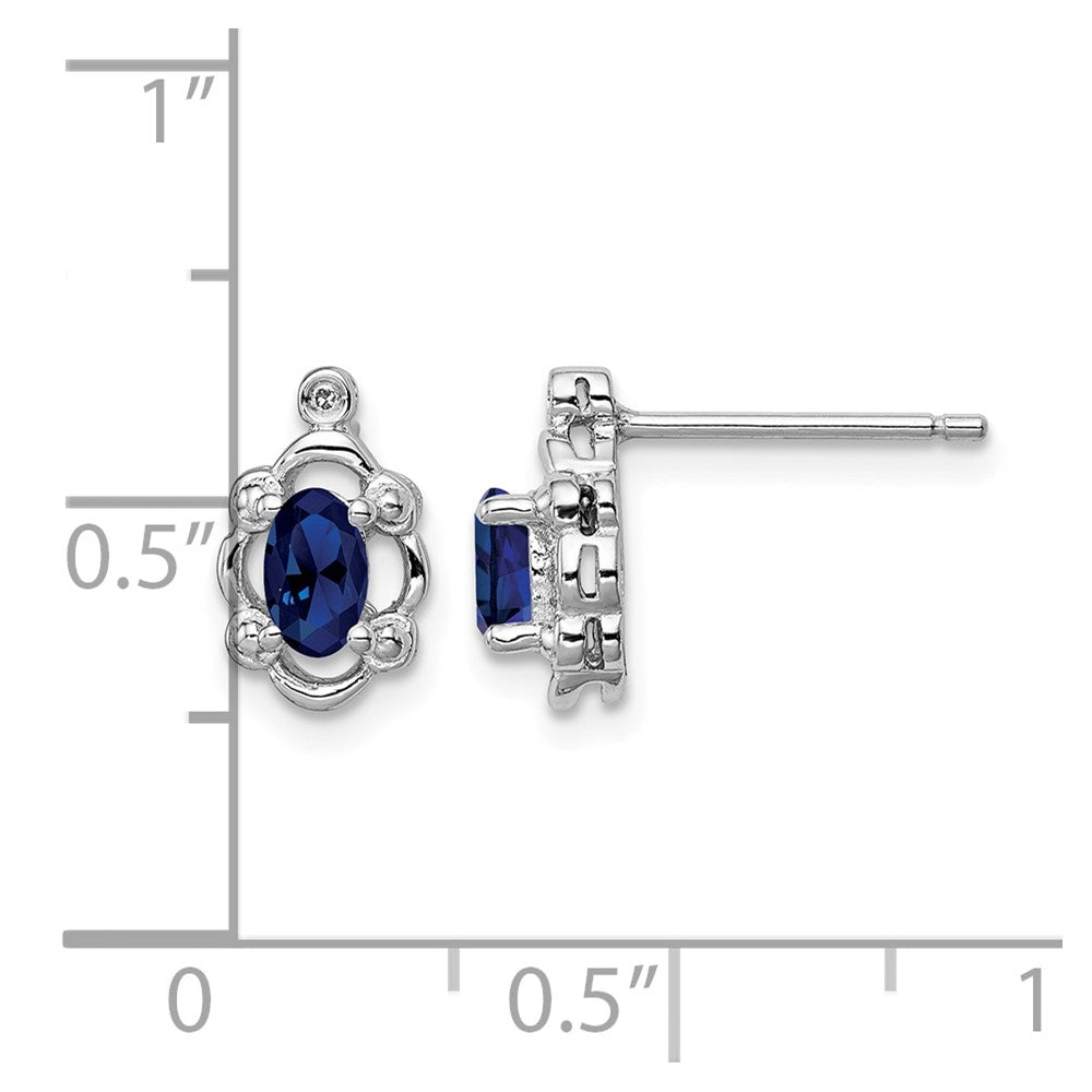Sterling Silver Rhodium-plated Created Sapphire & Diam. Earrings