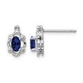 Sterling Silver Rhodium-plated Created Sapphire & Diam. Earrings