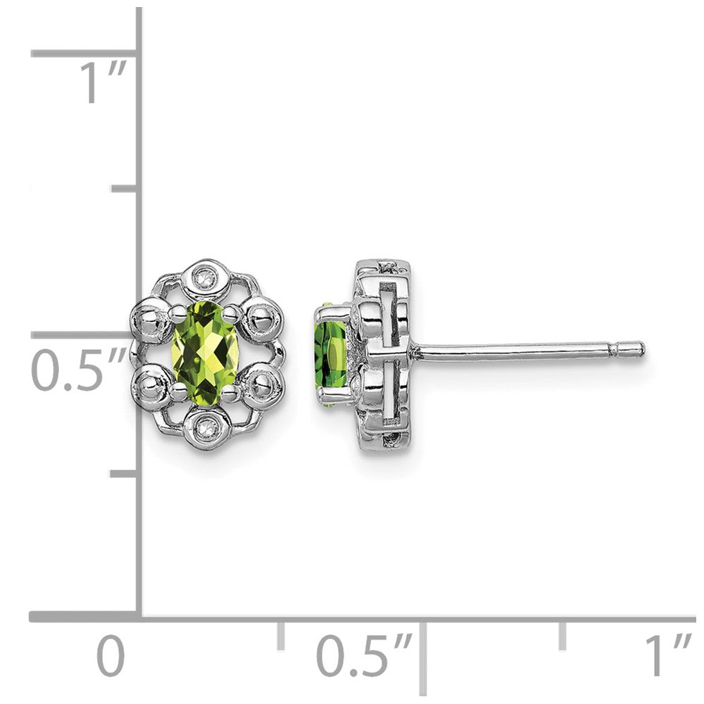 Sterling Silver Rhodium-plated Peridot & Diam. Earrings