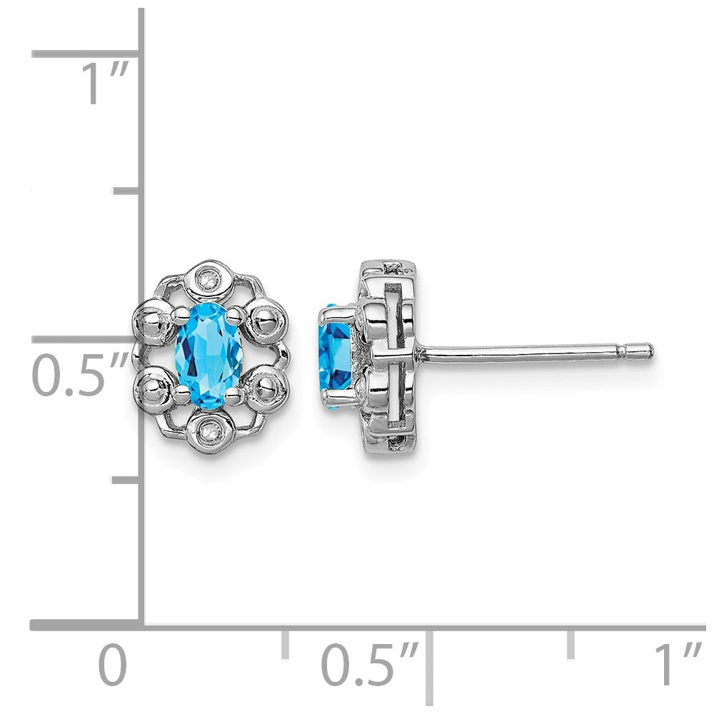 Sterling Silver Rhodium-plated Light Swiss Blue Topaz & Diam. Earrings