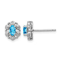 Sterling Silver Rhodium-plated Light Swiss Blue Topaz & Diam. Earrings