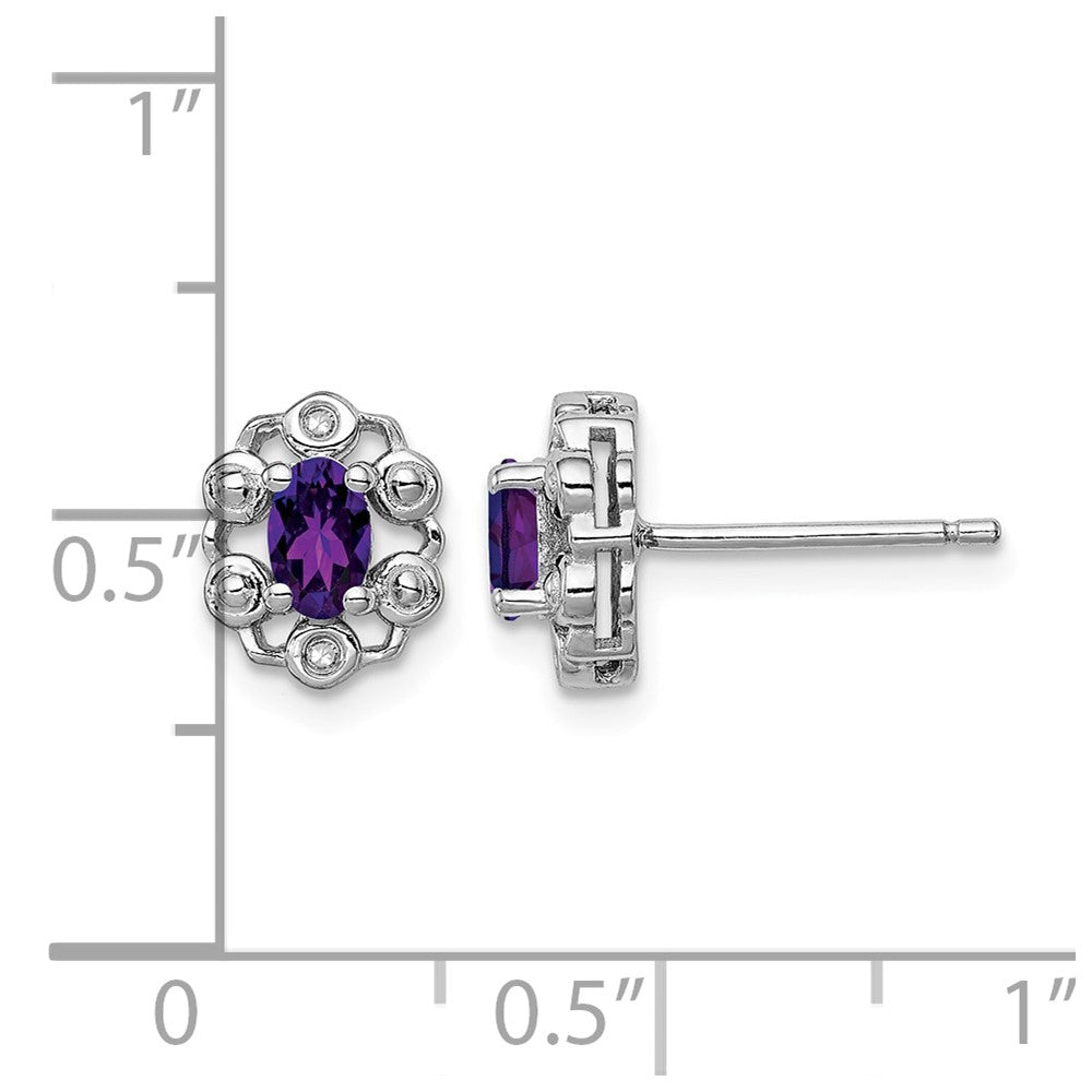 Sterling Silver Rhodium-plated Amethyst & Diam. Earrings