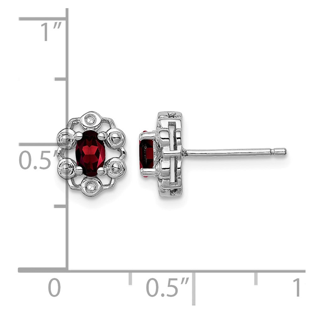 Sterling Silver Rhodium-plated Garnet & Diam. Earrings