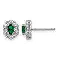 Sterling Silver Rhodium-plated Created Emerald & Diam. Earrings