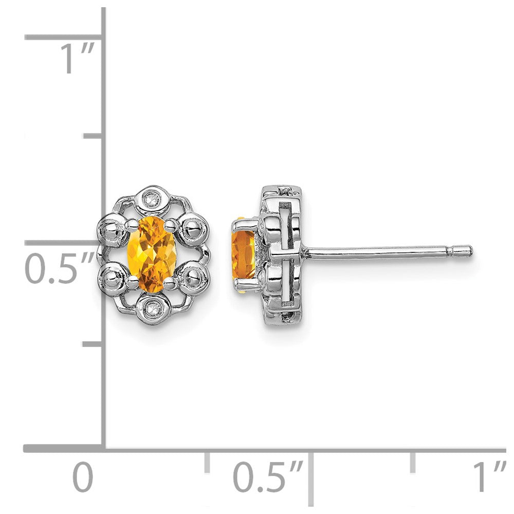 Sterling Silver Rhodium-plated Citrine & Diam. Earrings