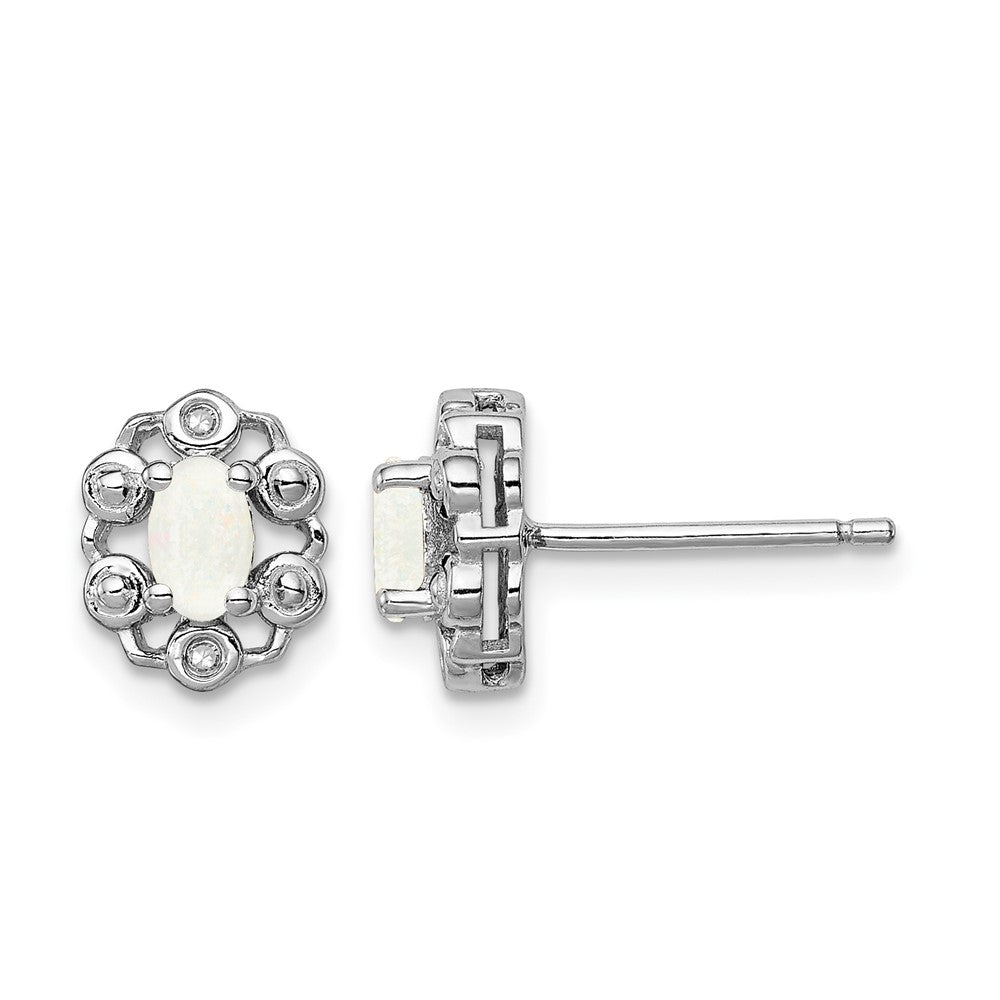 Sterling Silver Rhodium-plated Created Opal & Diam. Earrings