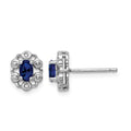Sterling Silver Rhodium-plated Created Sapphire & Diam. Earrings