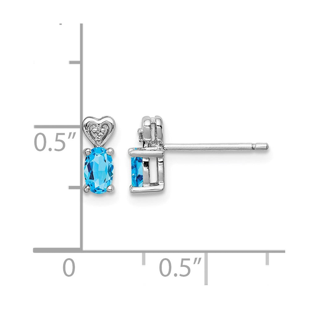 Sterling Silver Rhodium-plated Light Swiss Blue Topaz & Diam. Earrings