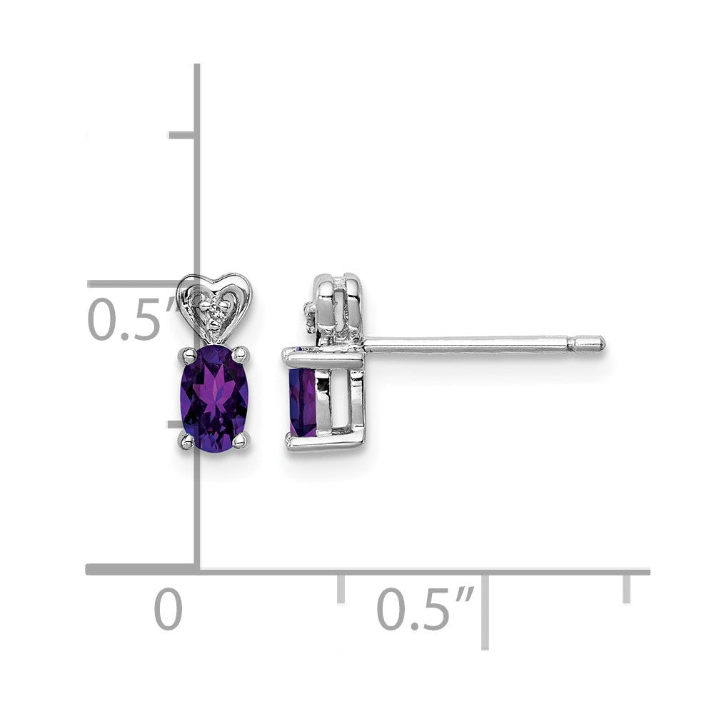Sterling Silver Rhodium-plated Amethyst & Diam. Earrings